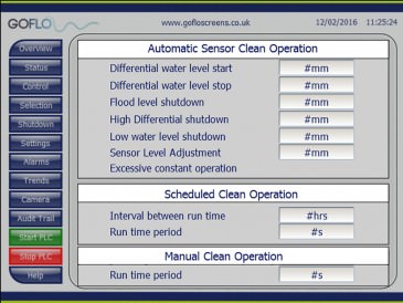 Screen control parameters
